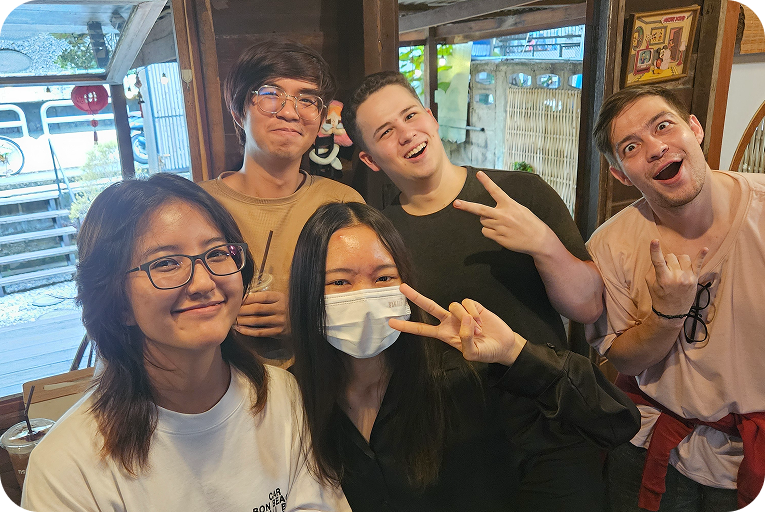 Oshin, Wine, and Alex at Wine’s birthday at BiggestLab